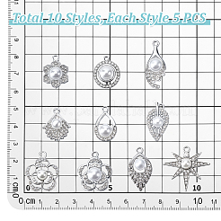 50 Stück 10 Stile Legierung Kristall Strass Anhänger&nbsp;ALRI-PH0001-35
