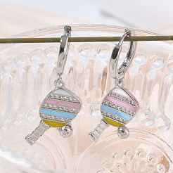Orecchini a cerchio pendenti da donna in ottone con micro pavé di zirconi cubici&nbsp;EJEW-A168-05P