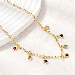 Латунные ожерелья с подвесками в форме слезы с кубическим цирконием и микропаве&nbsp;NJEW-B157-11G