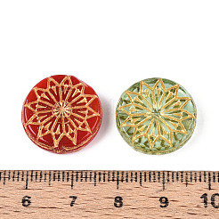 Плоские круглые стеклянные бусины с цветочками&nbsp;GLAA-T025-74M