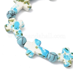 Браслеты из синтетических бирюзовых бусин с крестом и круглыми бусинами&nbsp;BJEW-JB12341-02