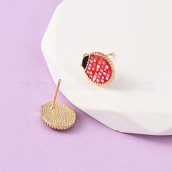 Серьги-гвоздики с божьей коровкой из латуни и эмали&nbsp;EJEW-I322-11G
