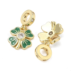 Подвеска-шарм в европейском стиле ко Дню Святого Патрика из латуни с прозрачными кубическими циркониями.&nbsp;KK-F933-01G