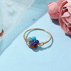 Кольца на палец с натуральными драгоценными камнями в виде цветка&nbsp;RJEW-JR00713-02