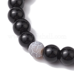 8 mm runder natürlicher schwarzer Onyx (gefärbt und erhitzt) und Crackle-Achat-Perlen-Stretcharmband-Sets&nbsp;BJEW-TA00524