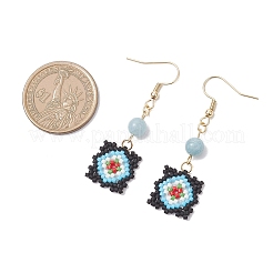 Серьги-подвески ручной работы из стеклянных бусин с узором «окно-решетка»&nbsp;EJEW-MZ00560-03