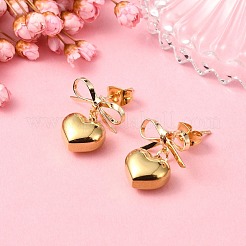 Orecchini pendenti a forma di fiocco in ottone con cuore in acciaio inossidabile 304&nbsp;EJEW-TA00328