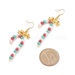 Canne en bonbon de noël en verre avec boucles d'oreilles pendantes en alliage bowknot&nbsp;EJEW-JE04971-01