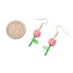 Boucles d'oreilles pendantes en forme de fleur avec perles de rocaille rondes en verre de qualité A&nbsp;EJEW-MZ00451-03