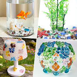 Decoración de exhibición de vidrio de la serie Ocean de 400 g&nbsp;DJEW-PA0001-05