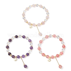 3 bracciale elastico con perline rotonde in cristallo di quarzo naturale&nbsp;BJEW-JB11935