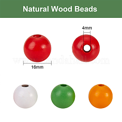 200pcs 4 couleurs de perles en bois naturel peintes&nbsp;sgWOOD-SZ0001-06