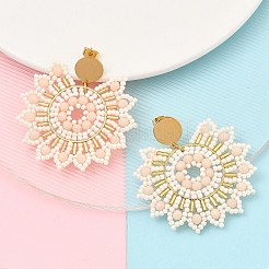 Pendientes colgantes de acero inoxidable 304 con flores y cuentas bohemias para mujer&nbsp;EJEW-R001-04B