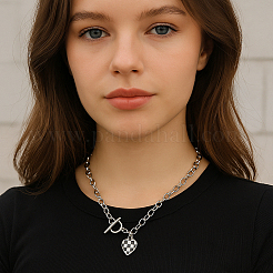 4 шт. 2 цвета сплава эмаль клетчатый кулон сердце железная цепь ожерелье&nbsp;NJEW-HY0001-31