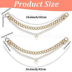 2 pz 2 stili catena in alluminio e catene di estensione per borse in plastica bianca imitazione perla&nbsp;HJEW-BM0001-43