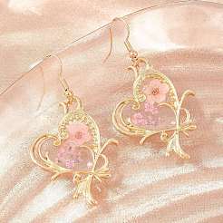 Ohrringe aus Legierung und getrockneten Blumen&nbsp;AL-Z001-01G-01