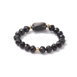 Кольца с бусинами из натурального радужного лунного камня и натурального черного турмалина&nbsp;RJEW-TA00196