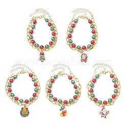 5шт 5 стиля рождественский сплав эмалированный многорядный браслет для женщин BJEW-JB12079