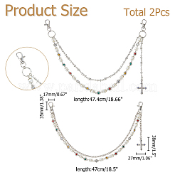 2 stücke 2 arten acryl bunte strass & runde kunststoff perle link kette doppel schicht legierung kreuz charme jean ketten&nbsp;AJEW-HS0001-26P