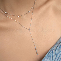 Doppelreihige Halskette mit Anhänger in Y-Form aus S925-Silberzirkon für Damen&nbsp;MB8919-1
