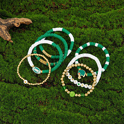 Ensemble de 8 bracelet extensible en pâte polymère (1 sachets) avec perles heishi et ccb en plastique&nbsp;BJEW-PA0001-12D