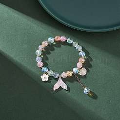 Bracciale elastico con perline rotonde in vetro e pietra di luna sintetica&nbsp;BJEW-TA00192