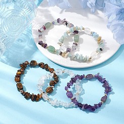 Braccialetti elasticizzati da donna con pietre naturali miste e perline cubiche&nbsp;BJEW-JB10808