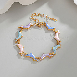 Bracelets en acier inoxydable 304 émaillé coloré à maillons dauphin pour femmes&nbsp;WG28F33-01