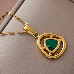 Colliers pendentifs triangle vintage en acier inoxydable 304 et malachite synthétique pour femmes&nbsp;NT2784