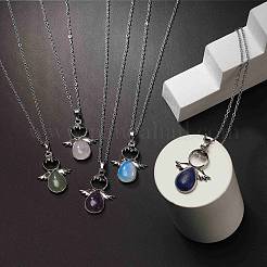 Ensemble de colliers pendentifs ange en pierres précieuses naturelles et synthétiques de 5 styles avec chaînes en acier inoxydable 304 pour femmes&nbsp;NJEW-JN04097