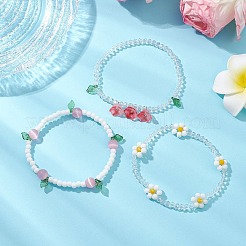 3 pz 3 colori set di bracciali con ciondoli in acrilico per le donne&nbsp;BJEW-TA00577-02