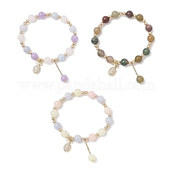 3 bracelet de perles rondes en aigue-marine naturelle&nbsp;BJEW-JB11933