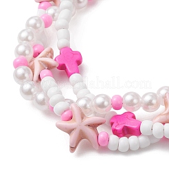 2 шт. многорядные браслеты из синтетической бирюзы и стеклянных бусин для женщин&nbsp;BJEW-JB12974