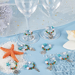 Ciondoli per bicchieri da vino in turchese sintetico con stelle marine&nbsp;AJEW-SC0002-39
