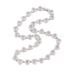 Collane tennis a forma di cuore con pavé di zirconi rosa in ottone&nbsp;KK-CBA4547-17B-P