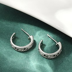 Серьги-гвоздики из латуни в форме буквы С с микропаве из кубического циркония для женщин&nbsp;EJEW-G428-21P-02