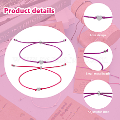 4 комплект браслетов-слайдеров из латунных бусин в форме сердца двух цветов&nbsp;BJEW-FI0001-17
