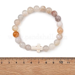 Natürliche Kirschblütenachat- und synthetische Türkis-Kreuz- und runde Perlenarmbänder zum Stretch für Damen und Herren&nbsp;BJEW-JB13926-01