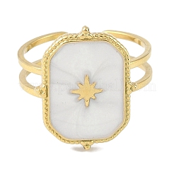 Ионное покрытие (ip) 304 нержавеющая сталь эмалированный прямоугольник со звездой манжета кольца для пальцев&nbsp;X-RJEW-L107-063G-01