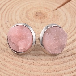 Orecchini a bottone in resina druzy in acciaio inossidabile 304 tondi e piatti&nbsp;EJEW-JE01964