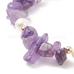 Chip di ametista naturale e braccialetto scorrevole con perline di perle&nbsp;BJEW-JB08334-04
