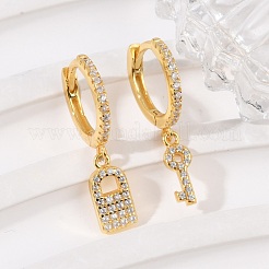 Серьги-кольца lock & key 925 из стерлингового серебра с микропаве из прозрачных кубических цирконий для женщин&nbsp;EJEW-G427-01G-03