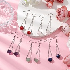 Серьги-подвески из нержавеющей стали 304 с натуральными камнями&nbsp;EJEW-JE06011-02