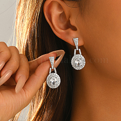 Ovale Ohrstecker aus Messing mit Mikropavé-Fassung und Zirkonia für Damen&nbsp;BT3883-3