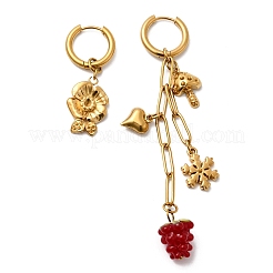 Серьги-кольца из нержавеющей стали 304 с цветком и виноградом&nbsp;EJEW-G451-05G