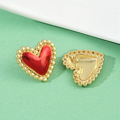 Серьги-гвоздики в форме сердца из латуни и эмали&nbsp;EJEW-L273-01G-03