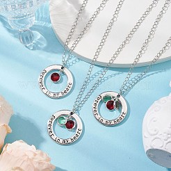 3 pz 3 stili piatti rotondi per sempre nel mio cuore collane con pendente in vetro in lega&nbsp;NJEW-JN05018