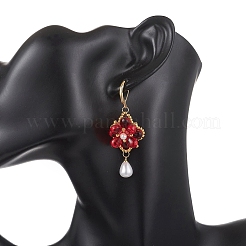 Серьги-подвески в форме цветка со стеклянными бусинами-капельками&nbsp;EJEW-MZ00670