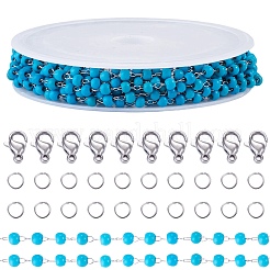 2.5 m de perles turquoise synthétiques faites à la main et chaînes à maillons ronds en acier inoxydable 316&nbsp;DIY-TA0016-15A-P