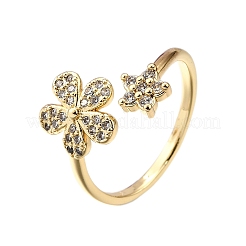 Латунные кольца-манжеты с микропаве и прозрачным цирконием для женщин&nbsp;RJEW-H247-20G